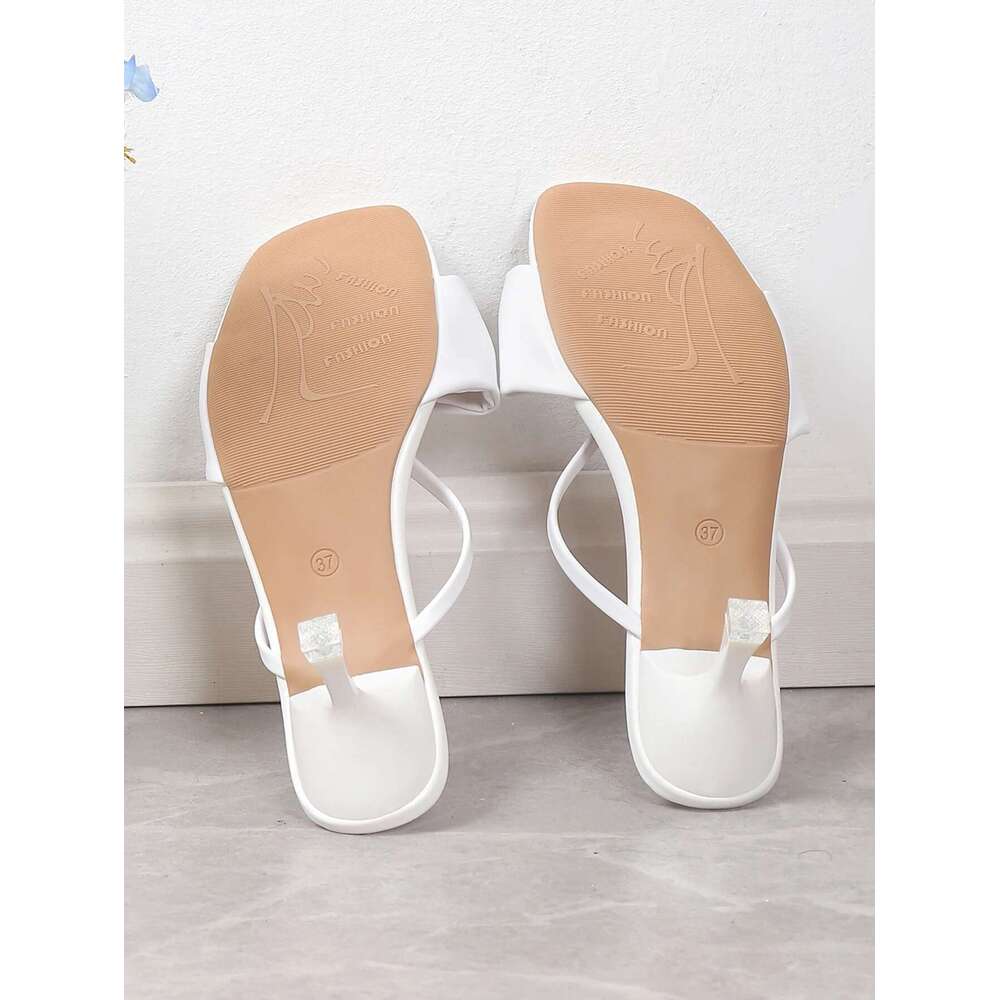 Summer Temperament Bow Knot High Heel Women's Versatile One Line Ribbon Square Head Sandals