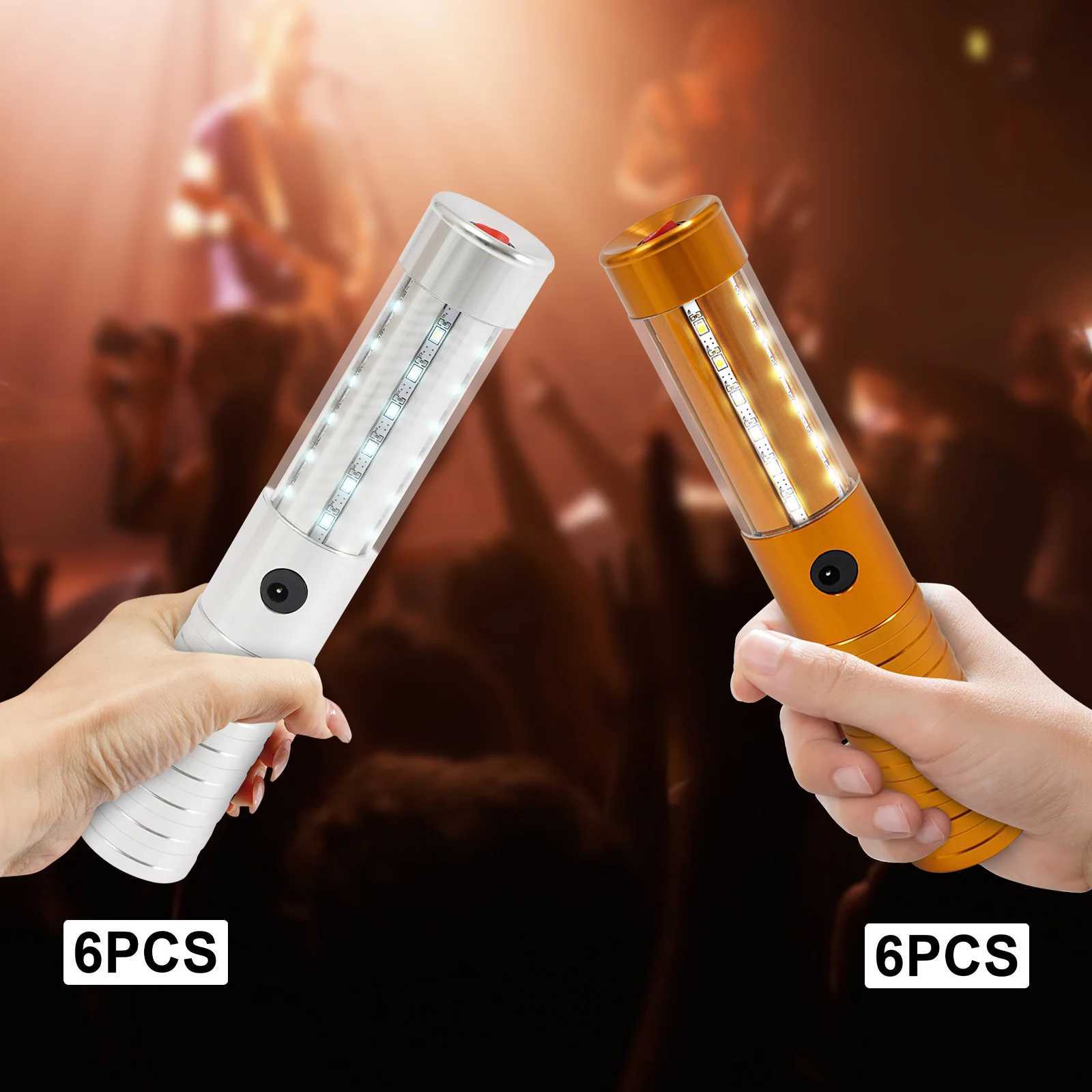 6 PCS LED Sticks 3 Modes Rechargeable Reusable Aluminum Alloy Glow Lights for Events Nightclubs Weddings Parties W250528