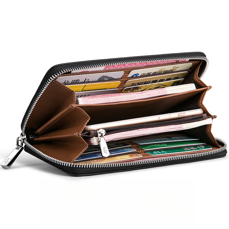 Free Shipping Designer Bag Men's Multifunctional Zipper Long Wallet Fashion Phone Bag Business Cowhide Clutch Men Handbag