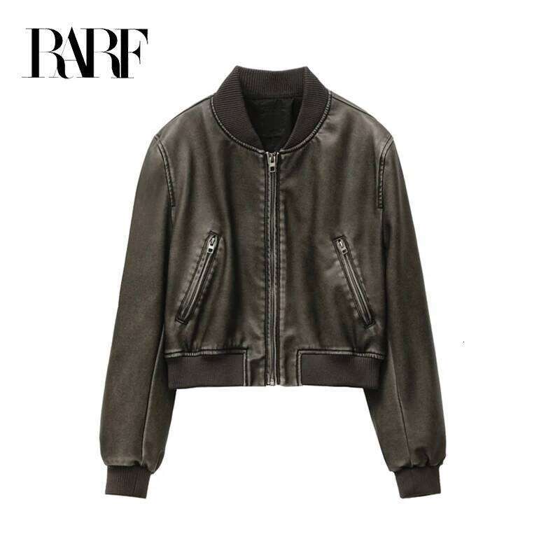 RARF Women's new vintage imitation leather bomber jacket coat top women's style