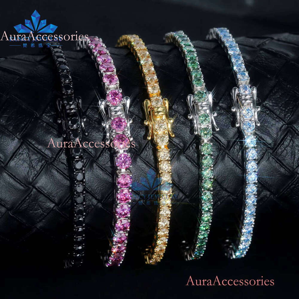 Hip Hop Style Unisex Sterling Sier Full Big VVS Moissanite Tennis Chain Bracelet for Women and Men Party