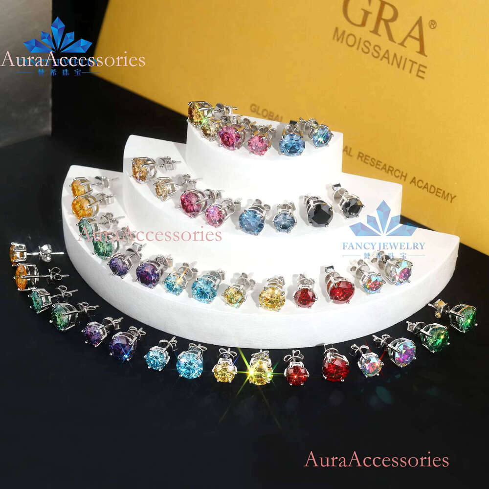 High Quality Sier 6.5MM Brilliant Cut D VVS Moissanite Screw Back Four Prong Stud Earrings Gift GRA Certificate
