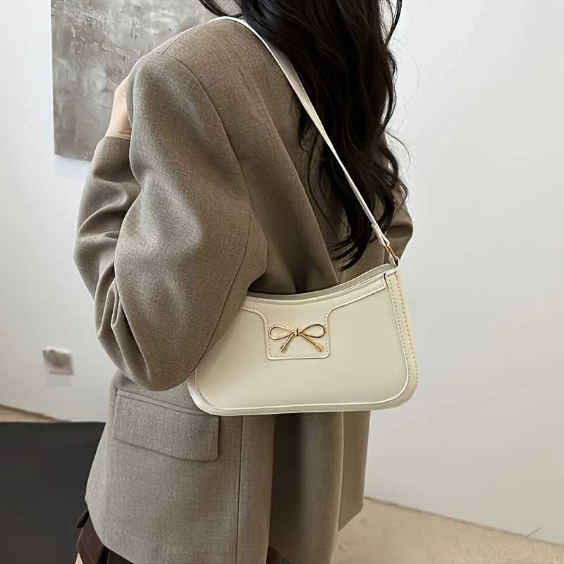 Solid Color Bowknot Shoulder Bag Elegant Small Square Bag Suitable for Women Handbags Zipper Closure Fashion Underarm Bag Y250528