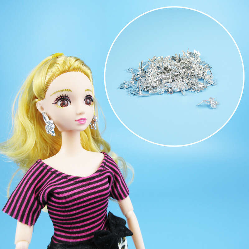 Silver Earrings for Dolls, Prismatic Pendant, Toy Doll Accessories, Plastic Electroplated Jewelry, 500g