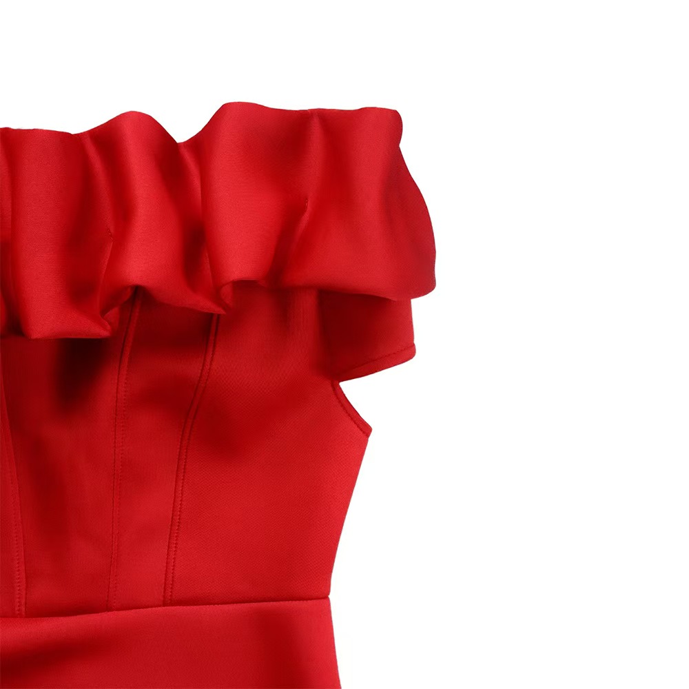 Plus size evening dresses 2025 new solid color long dresses fishtail dresses with ruffle trim slim fit skirts
