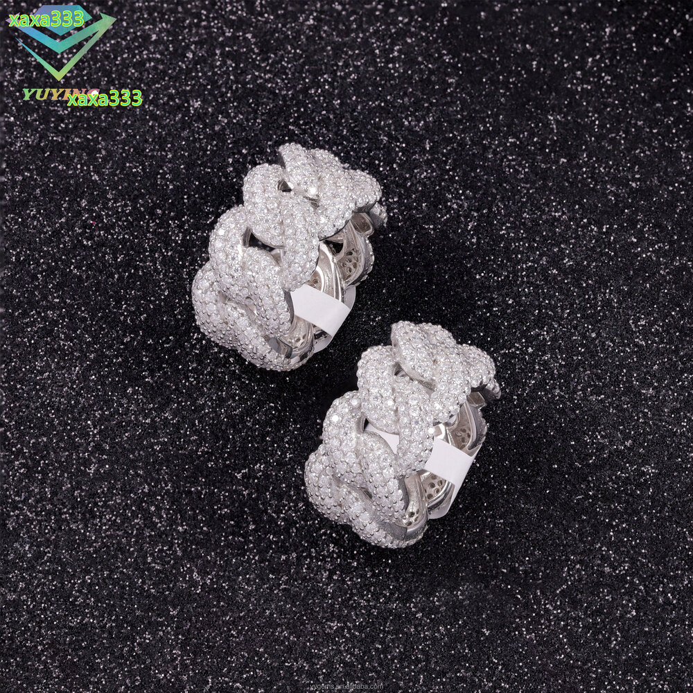 Ready to Ship Iced Out Diamond Rings Pass the Diamond Tester VVS Moissanite S925 Silver Gold Plated Hip Hop Fashion Ring