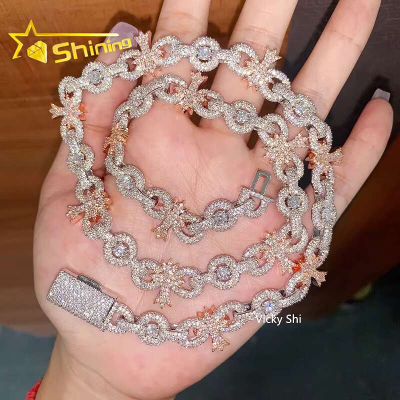 Finw Moissanite Jewelry Hip Hop Necklace 13MM 925 Sterling Sliver Iced Out Cross Infinity Moissanite Cuban Link Chain