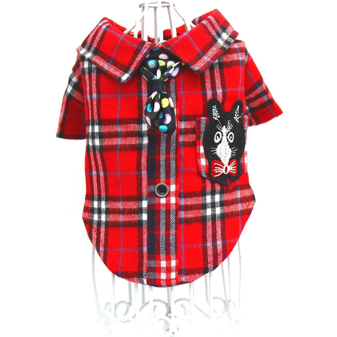 Pet clothing, checkered bow tie shirt, fashionable trend