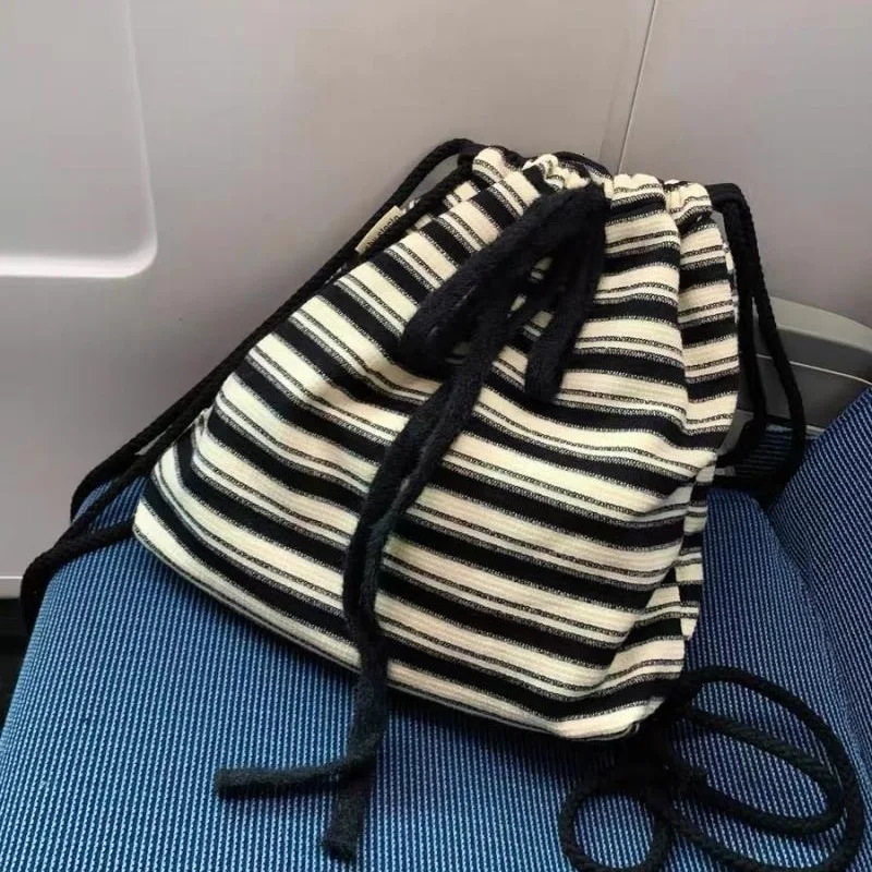 Maillard Idle Sle Stripe Fashion Canvas Backpack Spring and Summer Knitted Schoolbag Large Capacity Backpack 250527
