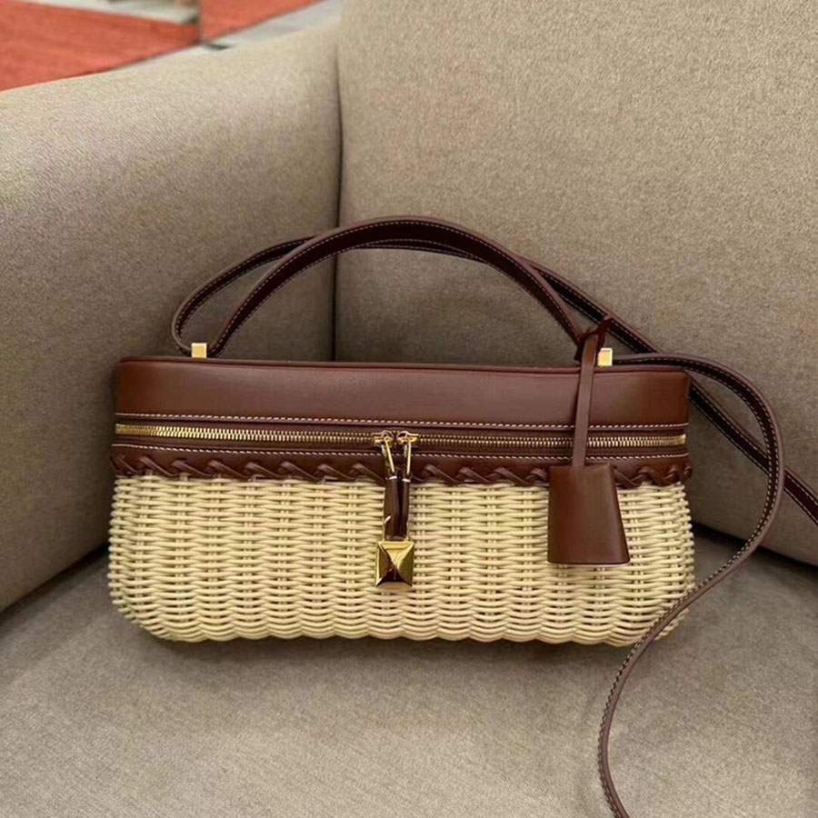 Designer Bags Women's Bags Rattan Bags Bamboo Cowhide Tote Zipper Texture Degree Makeup Box Bags Clash Color Bags Designer bag Luxury Bag High quality genuine leather