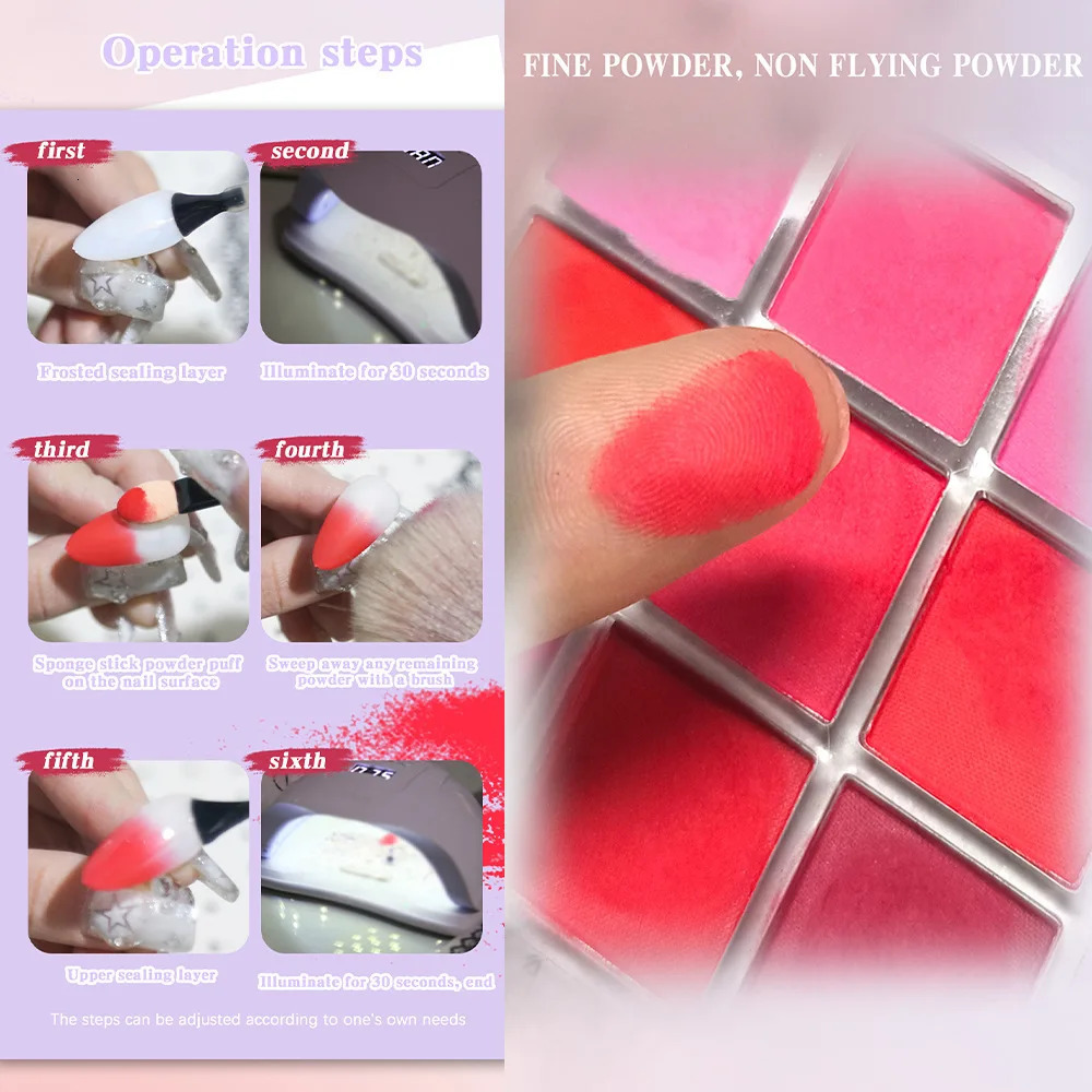 9Grids Chrome Gradient Powder Set Iridescent Nail Solid Pigment Macaron Shimmer Manicure Decor Dust for Ombre Nails Neon Pigment 250523