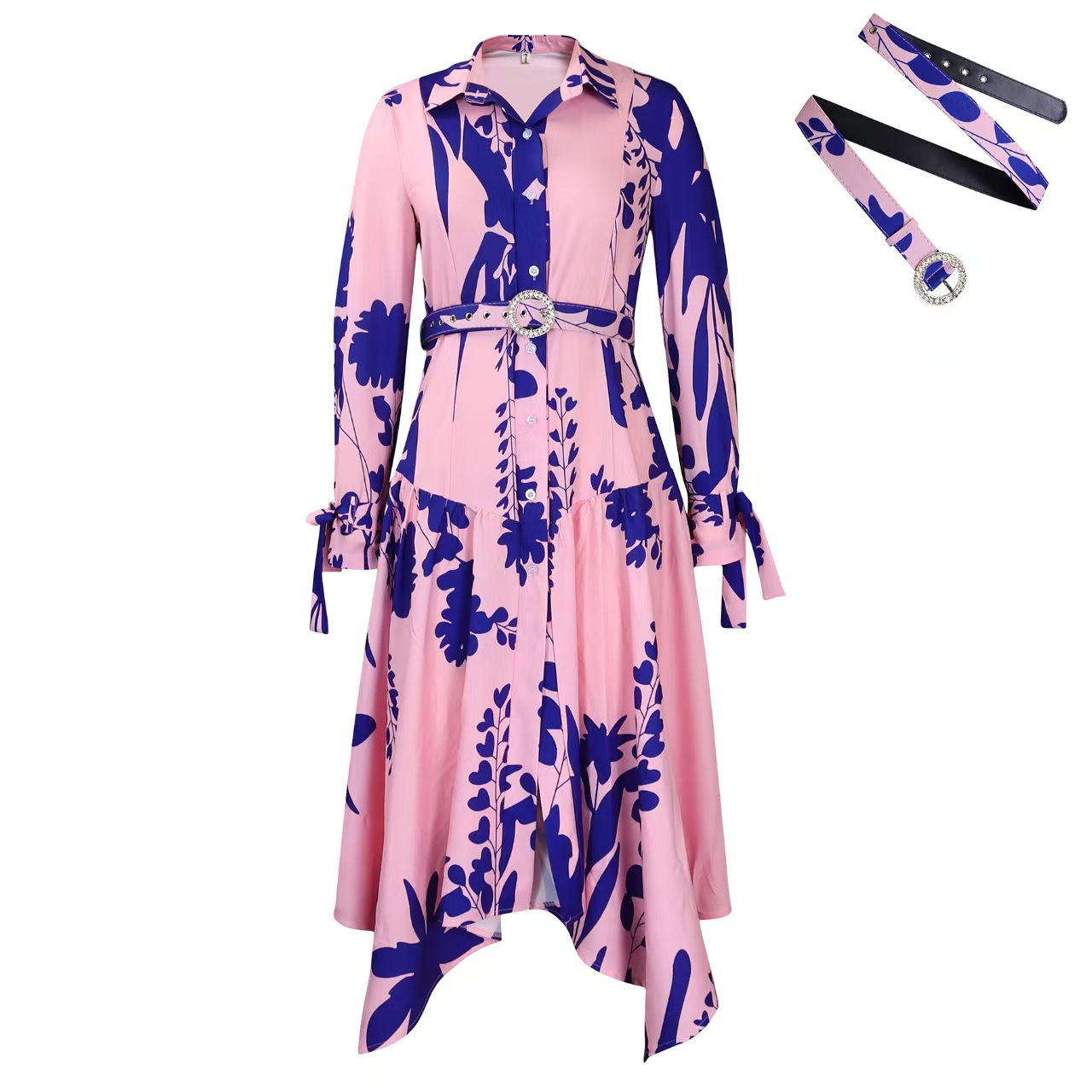 Plus size women's clothing, new stylish printed dresses, irregular lapel dresses