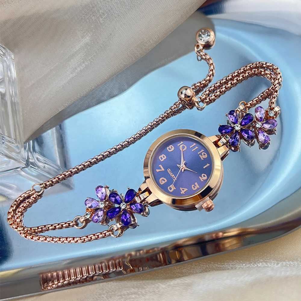 Live burst new diamond set flowers color diamond simple fashion pull bracelet watch womens watchXJ250527