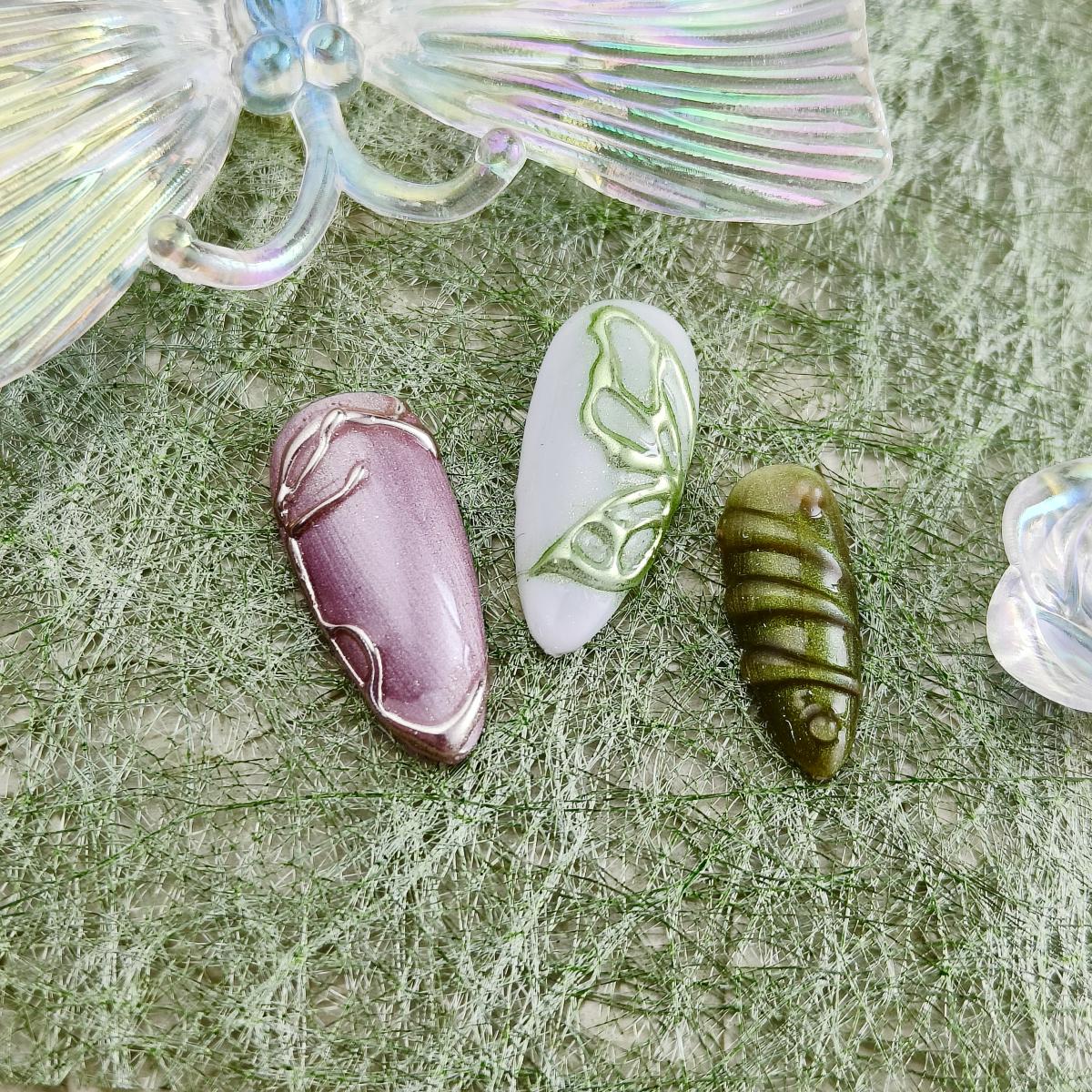 10pcs 3D Handrawn Handmade Press-on nails Medium Almond Nails Fake nails Bundle 3D Flwoers Butterfly Finished nail stickers Free storage box jelly glu