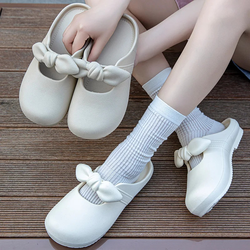 Summer Bow Knot Women Slippers Fashion Thick Bottom Shoes EVA Slippers Anti Slip Baotou Slippers Outdoor Beach Sandals Slippers 250523