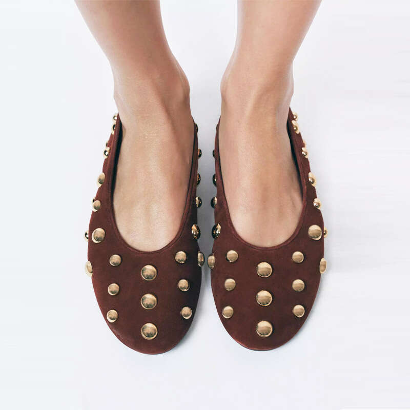 ~ Shallow Mouth Flat Single for Women Spring New Style Rivet Slip-On Casual Versatile Ballet Grandma Shoes