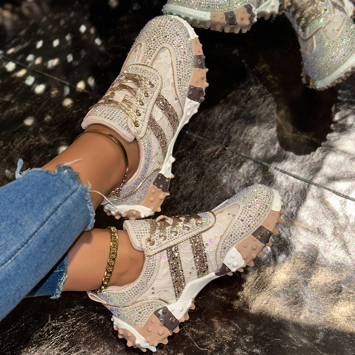 2025 Luxury Diamond Women's Casual Shoes Designer Fashion Sports Shoes High Quality Shining Women's Running Shoes Comfortable Vulcanized Sho
