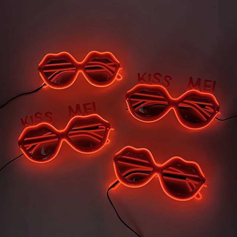 Sexy Red Lips Sunglasses for Women Retro Metal Frame KISS ME Glasses with LED Light Valentine Wedding Party Cosplay Eyewear W250528
