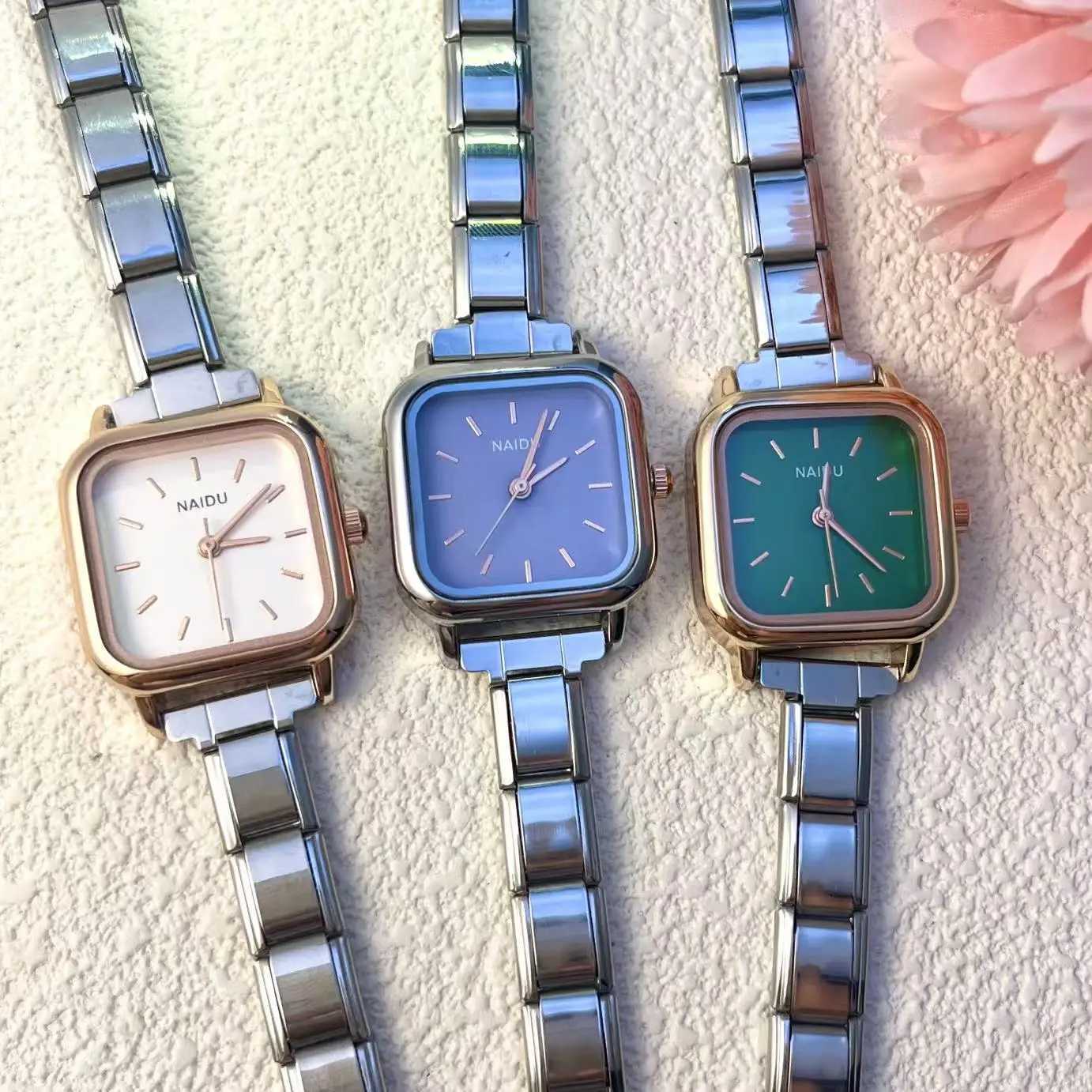 Stylish Silver Square Quartz Watch Chic Minimalist Design Color Stainless Steel Strap Party Birthday Daily Gift XJ250527