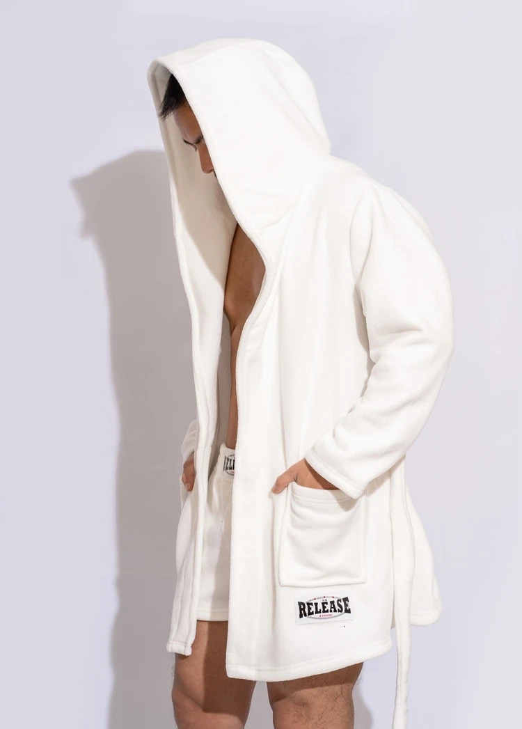 Mens Bathrobe Short Style Thick Comfortable Soft Plush Fleece Solid Color Pajama Casual Home Warm Bath Robes 250526