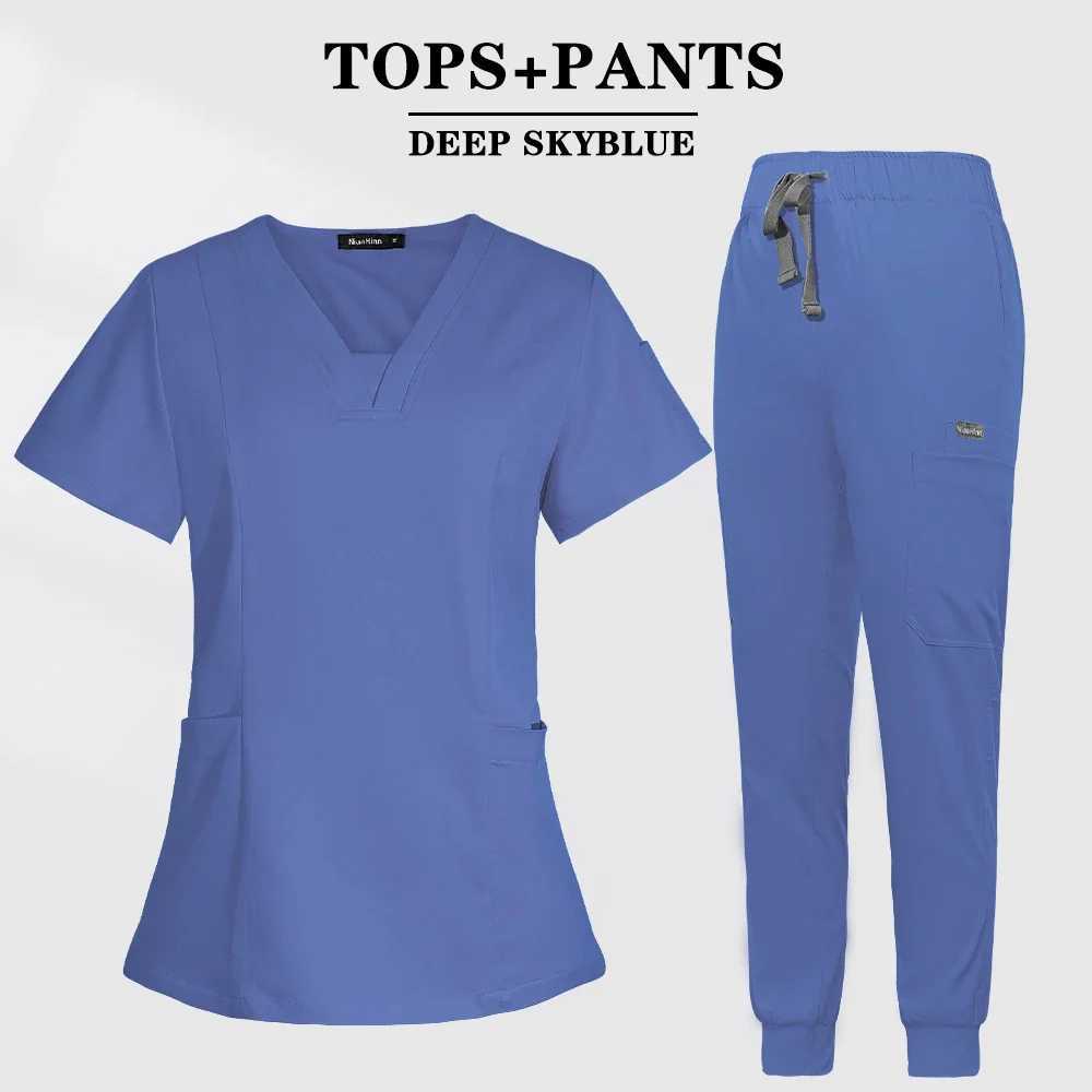 Multicolor Scrubs Uniform Clinic Scrubs Tops+Jogger Pants Women Doctor Scrubs Set Medical Nurse Nursing Clothes Surgery Workwear X250528