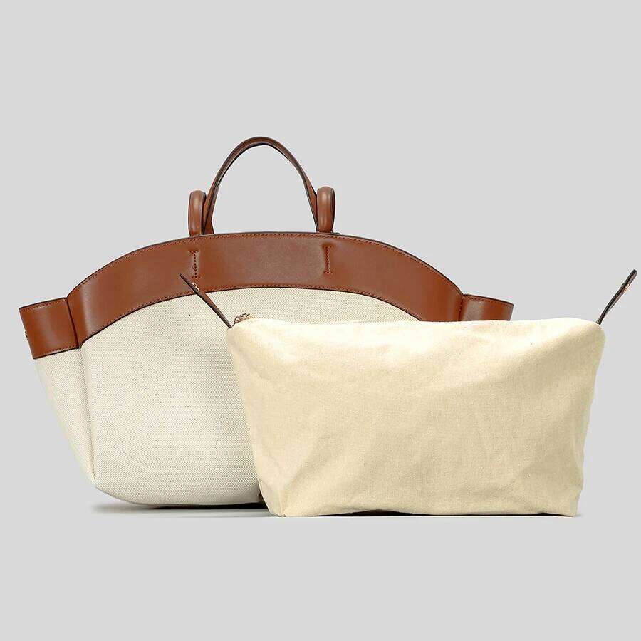 Canvas Splicing PU Tote Composite Bag For Women Designer Handbag Purse 2024 New Fashion Large Capacity Shopping Shoulder