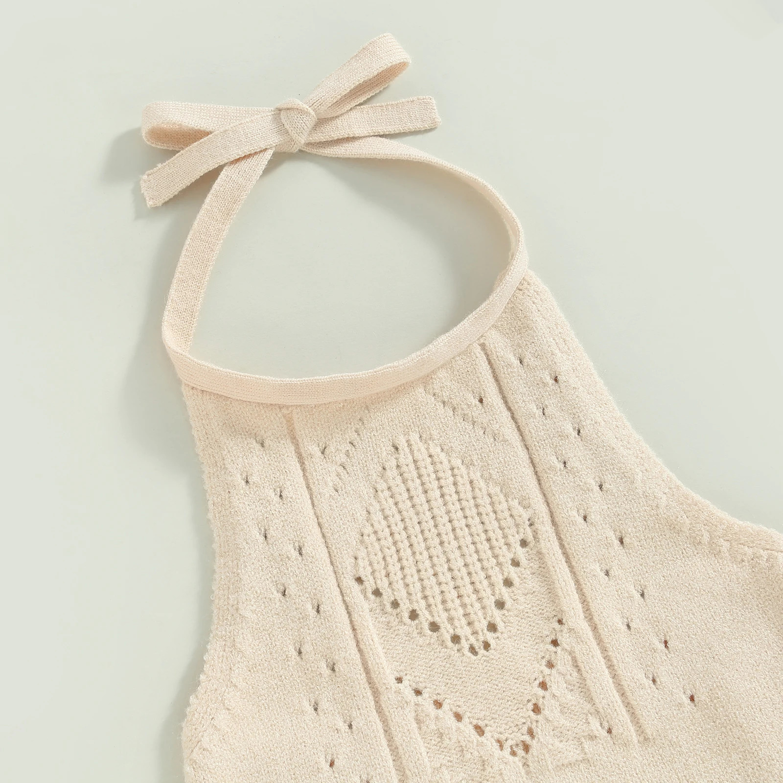 Citgeett Summer Infant Baby Girl Outfit Solid Color Halter Neck Knit Sweater Romper Denim Shorts Belt Headband Clothes Set 250528