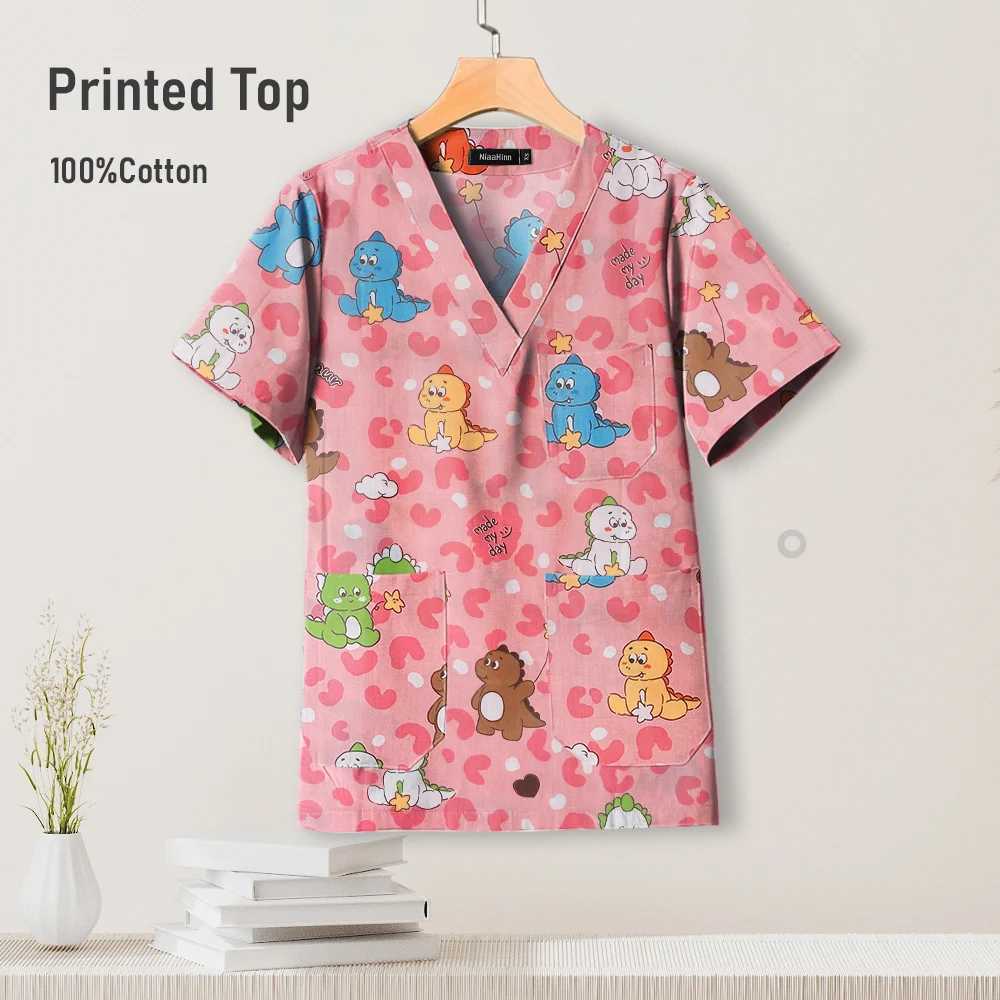 Unisex Women Medical Scrub Tops 100%Cotton Scrub Tops Medical Uniforms Veterinary Dental Work Wear Nursing Accessories X250528