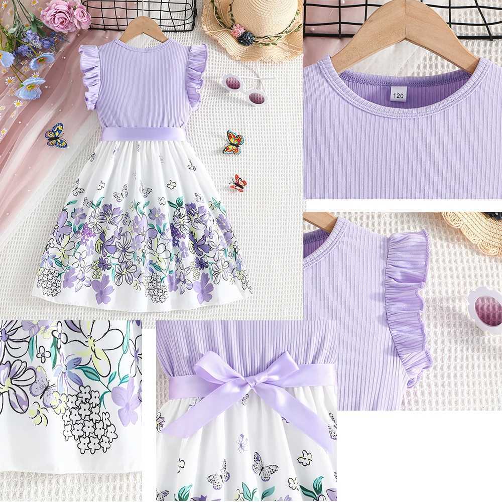 Full Printing Patchwork Casual Dress for Kids Girl Knitting One Piece Printed Flower Dresses Summer Girls Dresses Daily Clothing X250528