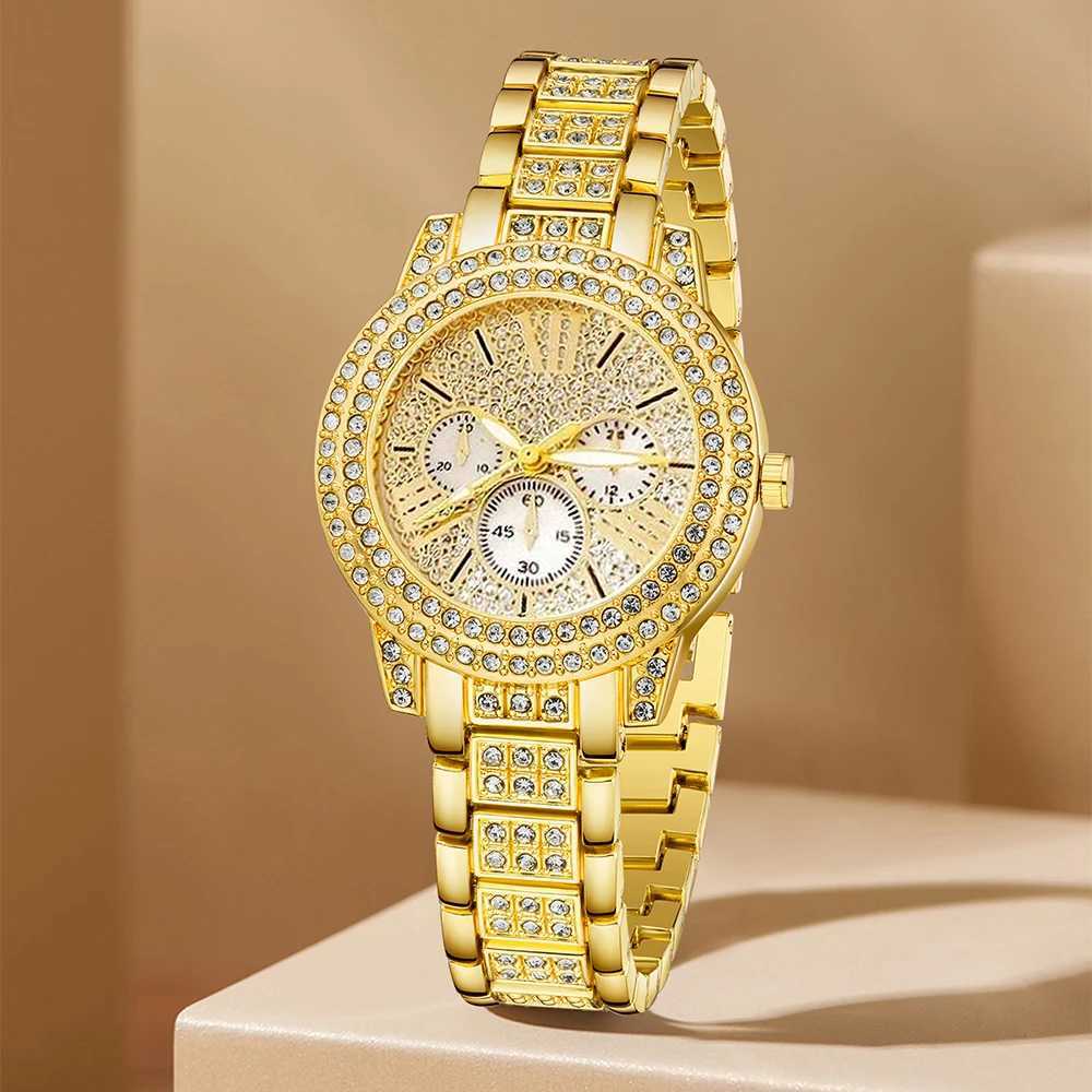 Womens Quartz Watch Gold Luxury Women Ring Necklace Earring Rhinestone Fashion Wristwatch Casual Ladies Watches Jewelry Set XJ250527