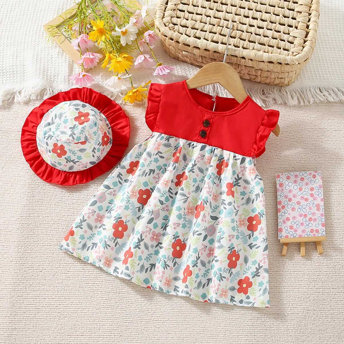 New Summer Baby Girl Floral Dress Girl Sleeveless Pure Cotton Newborn Birthday Dress Comes with Sun Hat X250528