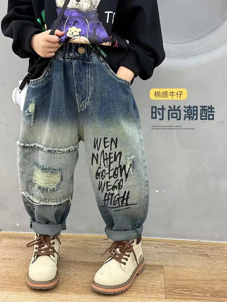 Childrens Ripped Jeans Pant Spring and Autumn Clothes Boys Casual Loose Pants Girls Baby Trousers Thin 2 4 6 12Y 250528