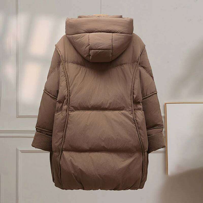 Schinteon Women White Duck Down Jacket with Hood Autumn Winter Warm Over Size Outwear Korean Style High Quality Coat 2025 New