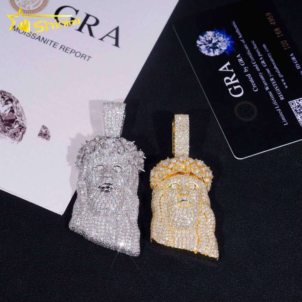Fine Jewelry Sterling Sier Gold Plated Dia Iced Out Hip Hop 2.5" Custom Moissanite Pendant Jesus