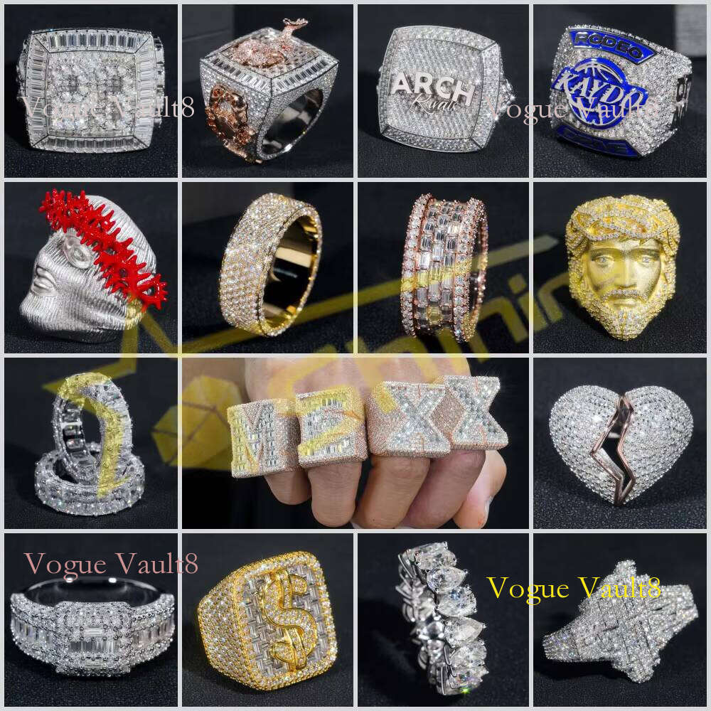 VVS Baguette Iced Out Hiphop Custom Letters Champion Sterling Sier Buss Down Dia Name Moissanite Ring