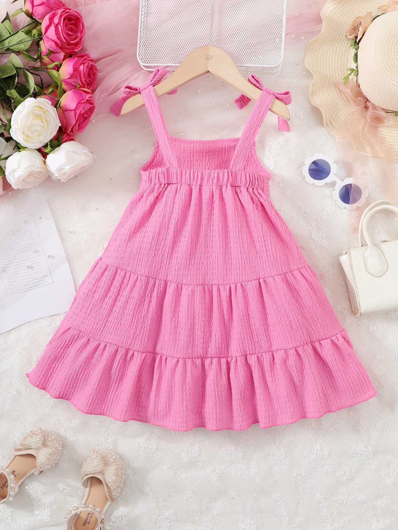 Children Girl Summer Dress Rose Red Bow Suspender Ruffle Comfortable and Soft Dress fits 4-7 Years Cute Girls aged Seaside Beach X250528