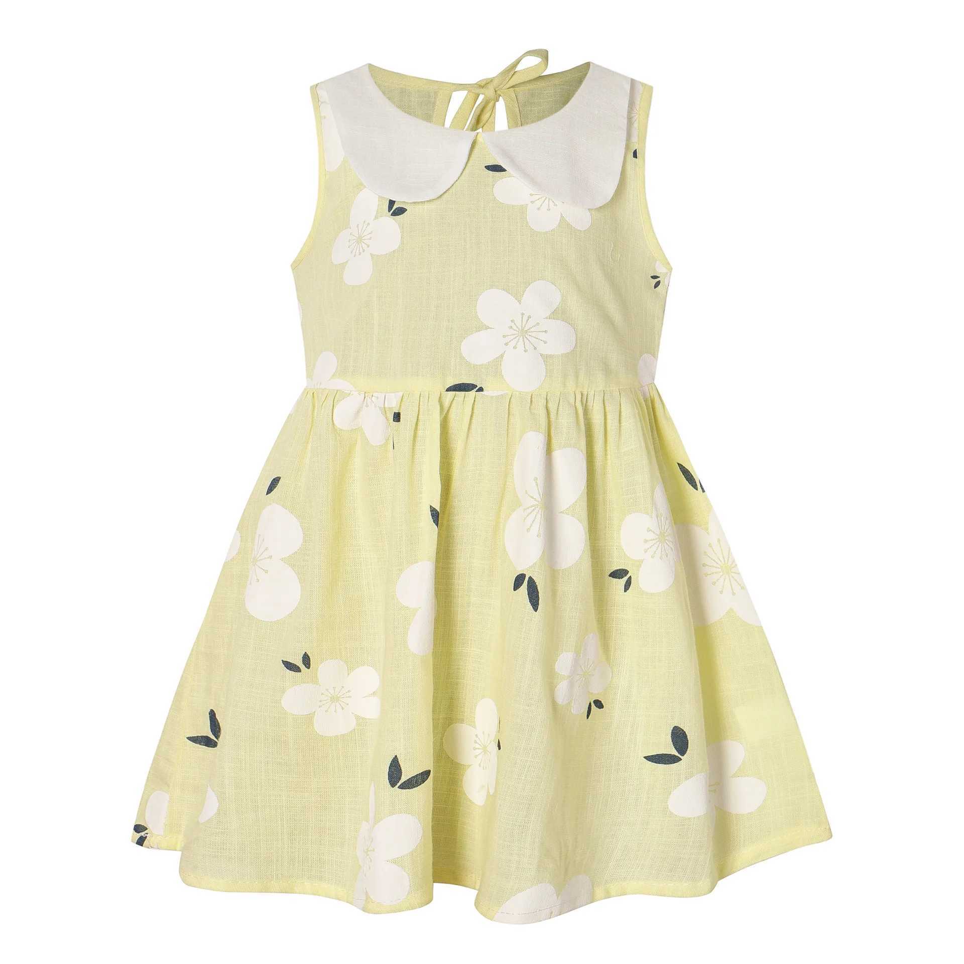 2025 Summer Baby Girls Korean Version Style Sleeveless Peter Pan Collar Sundress Children Cotton Linen Princess Dress 0-6Years X250528