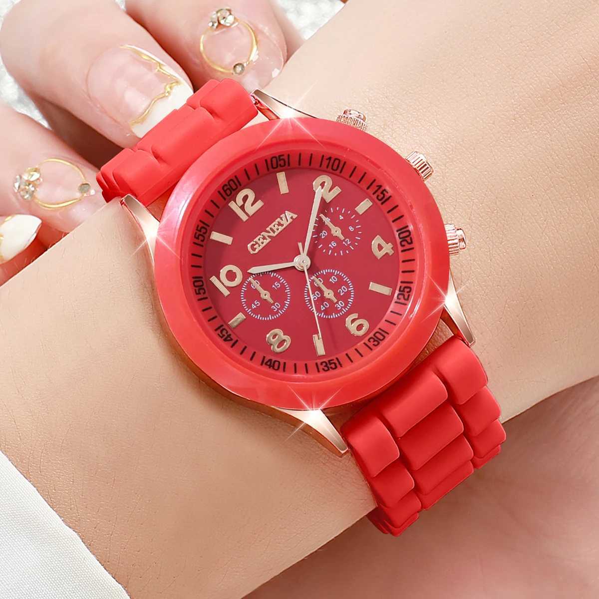 3PCs/Set Fashion Women Silicone Watch White Red Black Colors Quartz Watch Set XJ250527