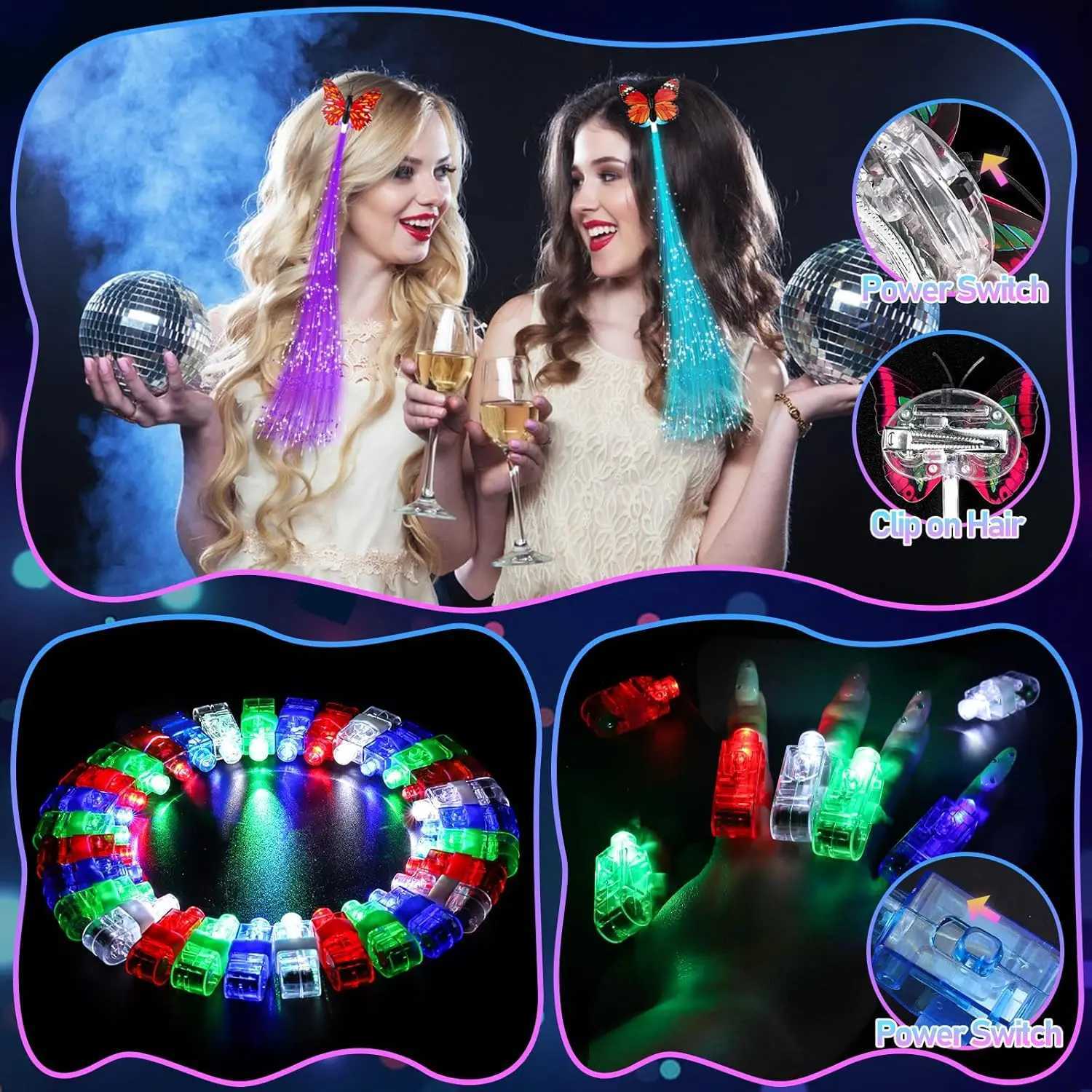 298-Pack LED Party Supplies 12 Fiber Wands 20 LED Glasses 8 Foam Sticks 200 Glow Bracelets for Wedding Birthday W250528