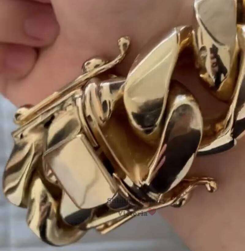 New Arrival 28MM 520G 9.5" Custom Made Hip Hop Jewelry Real 14K Plating 999 Solid Sier Gold Cuban Bracelet