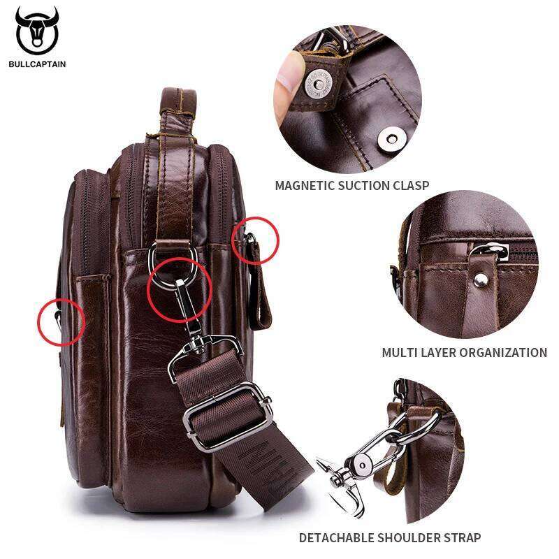 BULLCAPTAIN New Genuine Leather Crossbody Male Messenger Casual Business Briefcase Style Men Shoulder Bag
