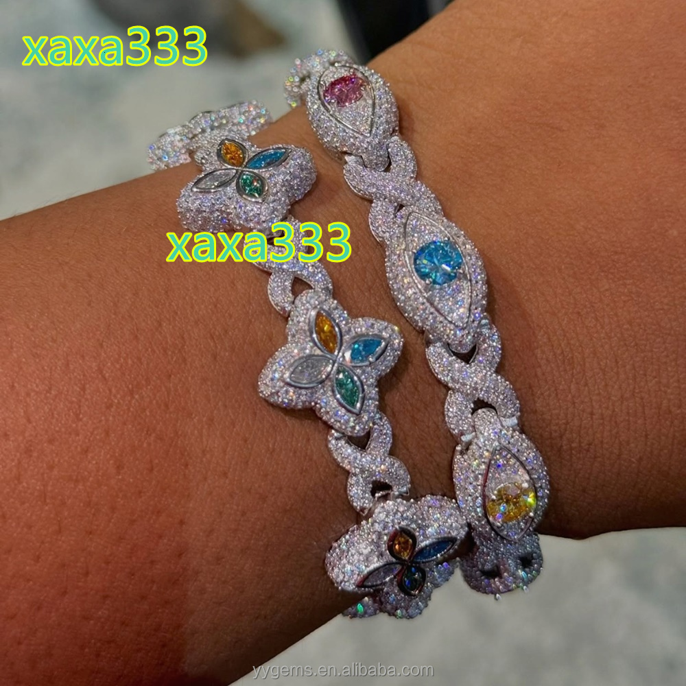 Yu Ying New Fashion Mix Colors Moissanite Diamonds Gold Plated 925 Sterling Silver Eye Charms Infinity Cuban Links Bracelets