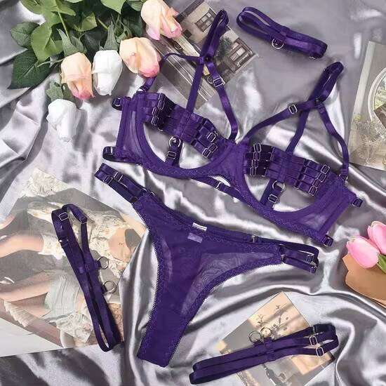 ZYDSY High Quality Sexy Purple Lingerie Set Hot Sale 4Pcs Women's Underwear With Lace Decoration And Hollow Neck Leg Ring