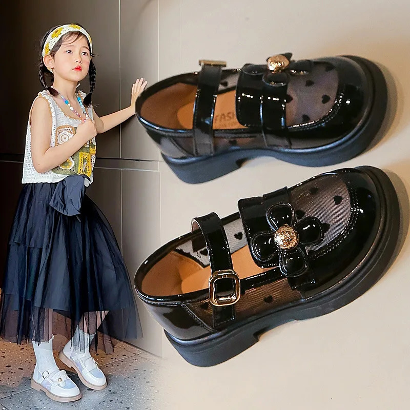 Fashion Chic Flower Children Princess Shoes Breathable Causal Kids Mary Jane Shoes for Party Summer Girls Mesh Leather Shoes 250528