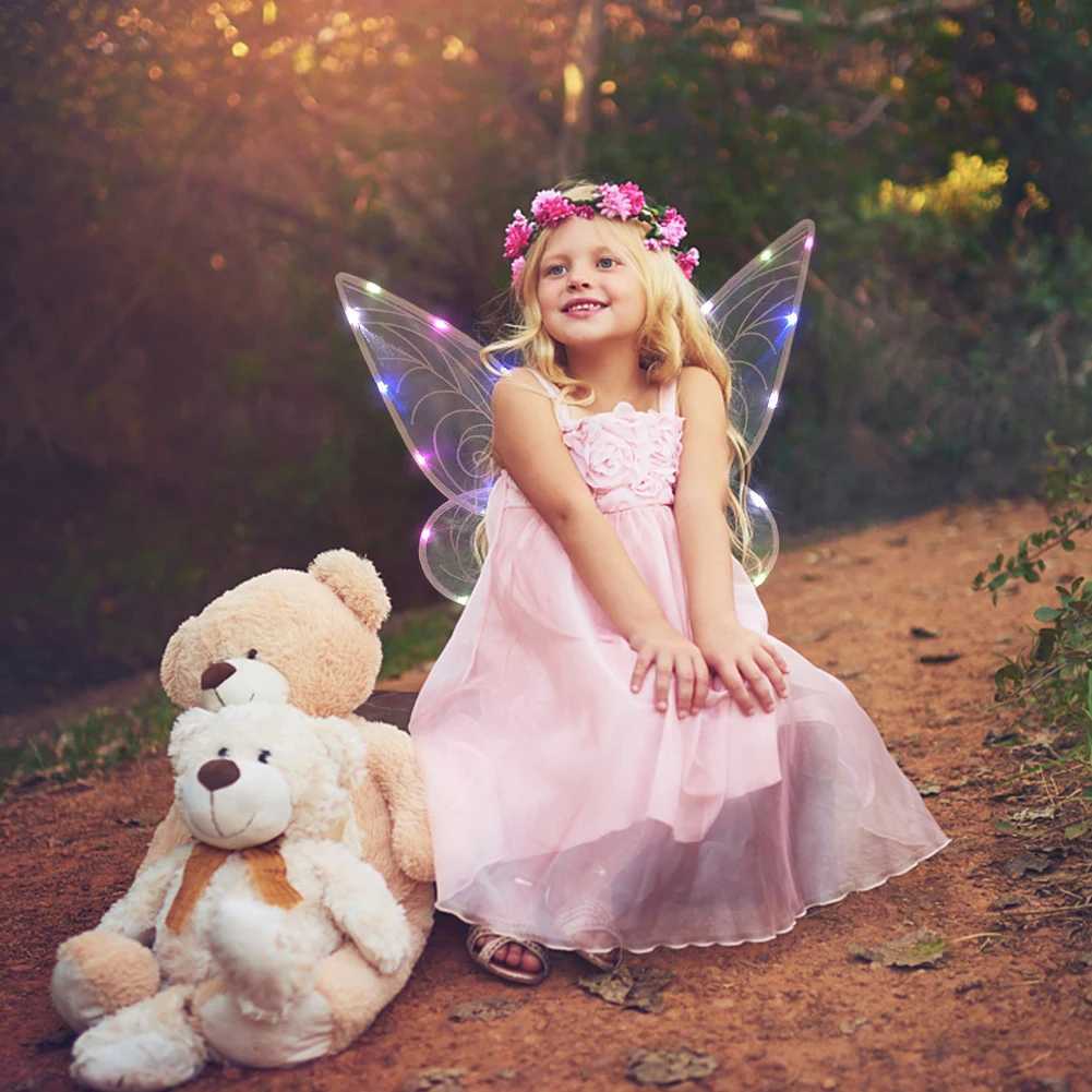 Dress Up Angel Wings LED Fairy Wings Butterfly Sequin Wings Glowing Elf Princess Costume for Kids Girls Christmas Birthday Party W250528