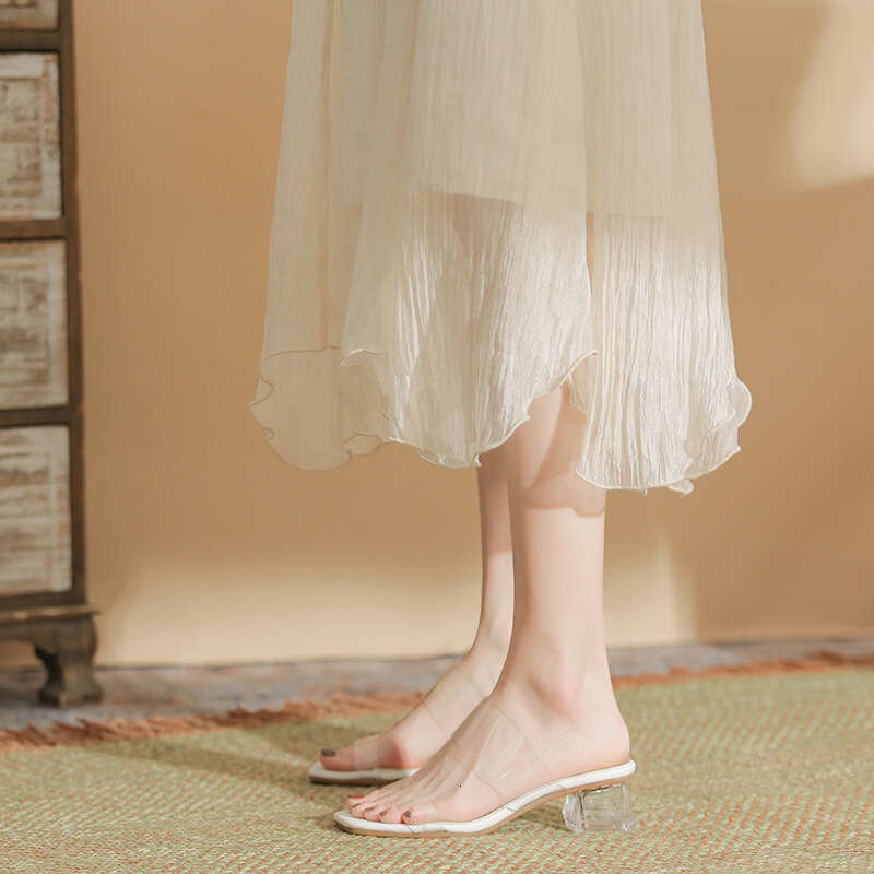 One-Strap Transparent Sandals for Women 2025 Summer New Fashion Internet Celebrity Fairy Style Crystal Chunky Heel High Heels