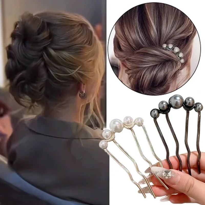 2pcs Korean U Shaped Pearl Hairpins Hair Clips for Women Elegant Metal Forks Vintage Styling Tools Gifts 250519