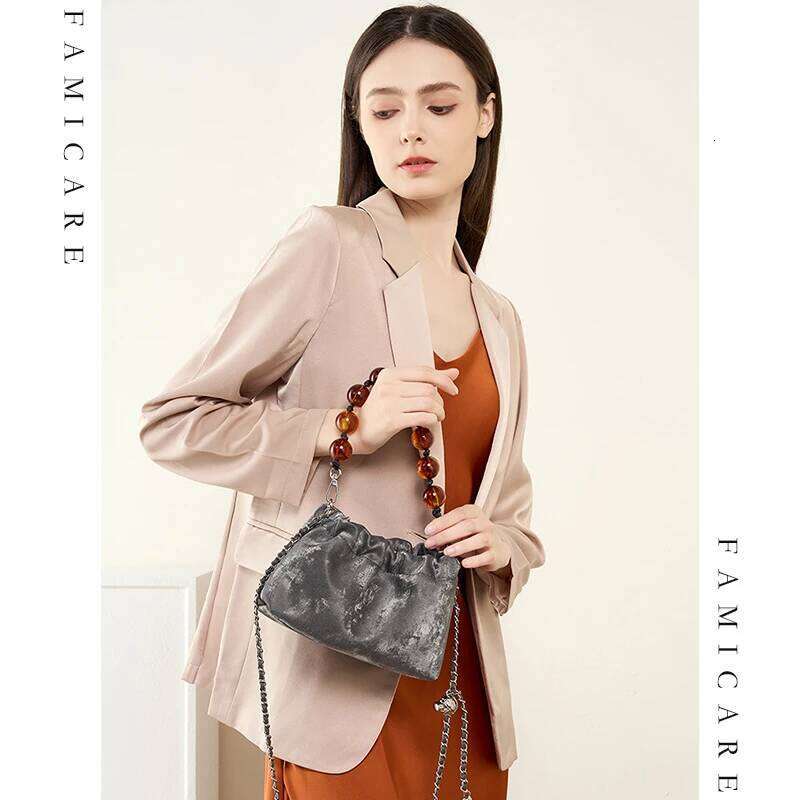 2025 New Women Chain Messenger Female Soft Split Leather Fashion Bucket Shoulder Bag Lady Casual Crossbody Pearl Dumpling Bags