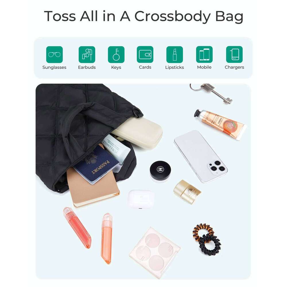 BAGSMART Puffy Mini Tote Quilted Grid Shoulder Bag Small Purse Handbag Organizer Crossbody Bags For Women