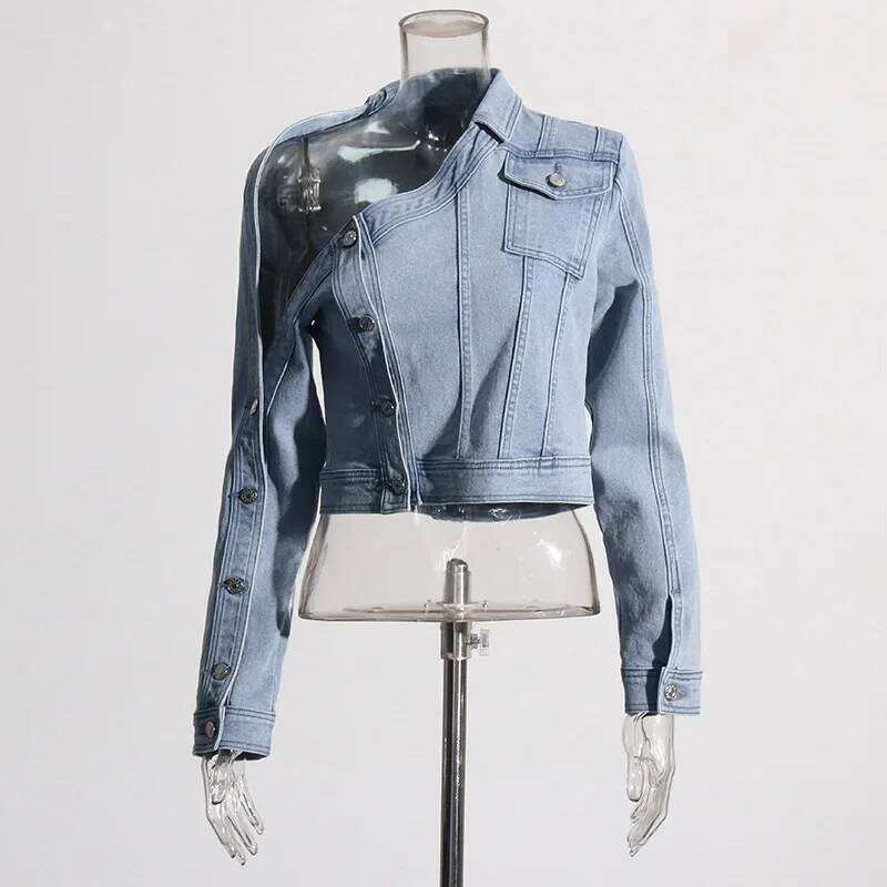 Women's Wear Trendy Design Sensibility Cropped Denim Jacket New Fashion Shoulder Top For Women Non-Regular Cut From China Mainland